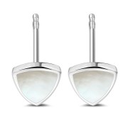 Large Mother of Pearl Triangle Stud Silver Earrings, e325